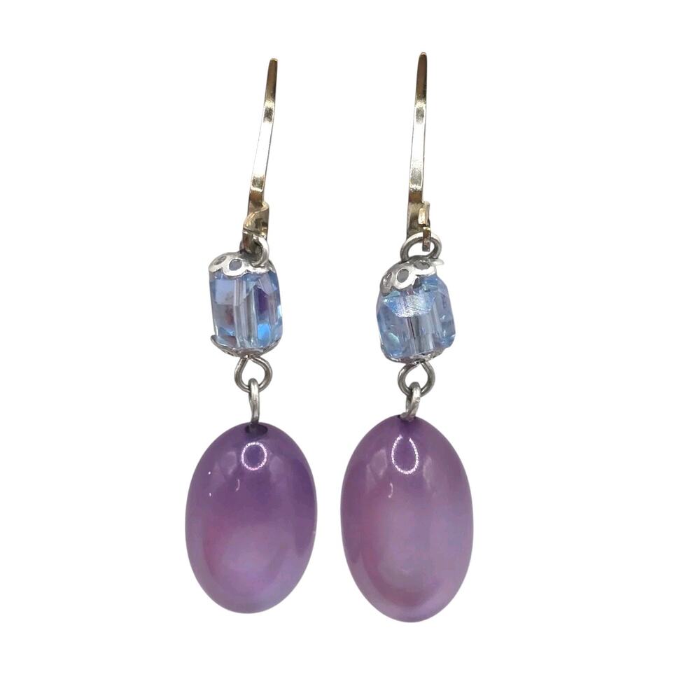 Earrings Vintage Moonglow Lavender Thermoset Beaded Japan Silver Tone Clip On - Picture 2 of 5